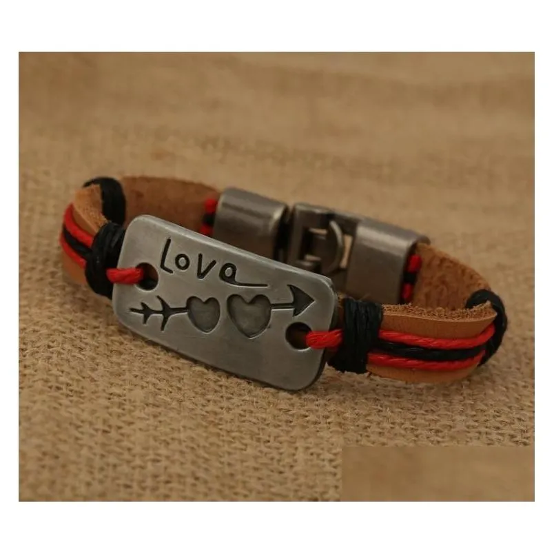 popular genuine leather bracelet with one arrow through the heart gsfb350 mix order 20 pieces a lot charm bracelets