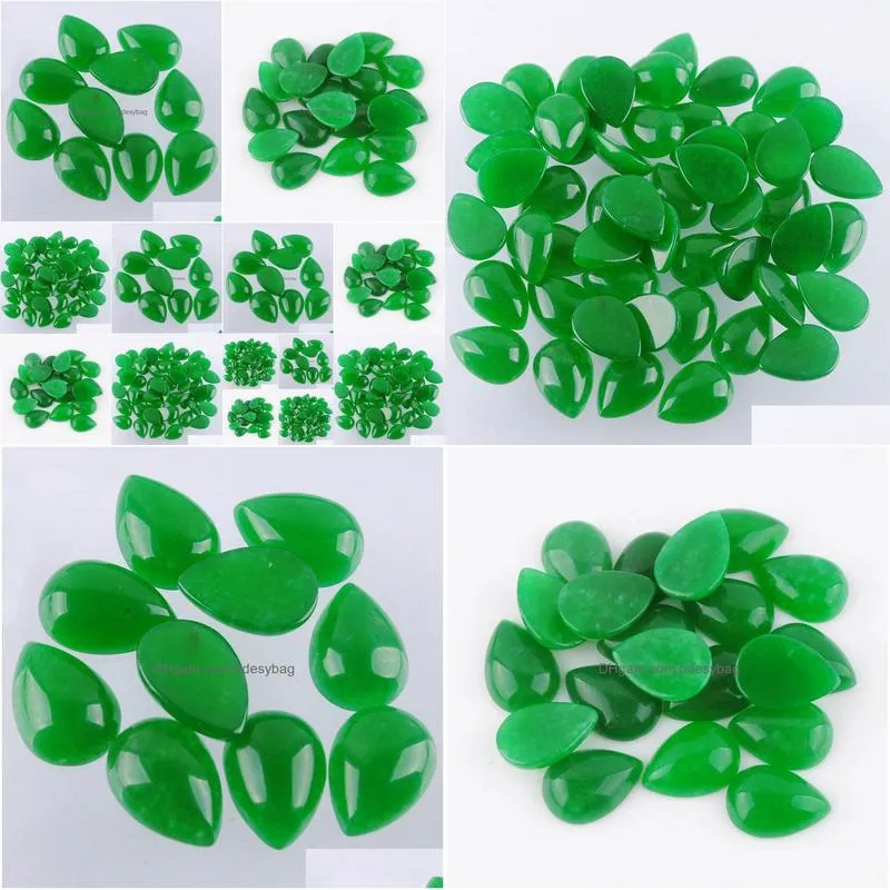 natural green jade gemstones teardrop 13x18mm cabochon no hole loose beads for diy jewelry making earrings bracelets necklace rings