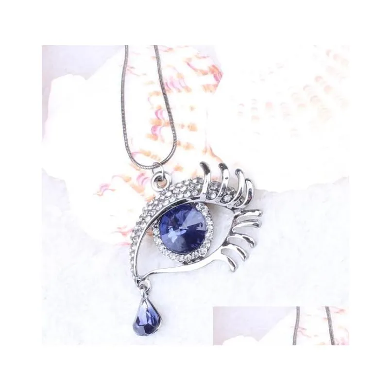 fashion eyes crystal tears eyelash pendant necklace gsfn059 with chain mix order