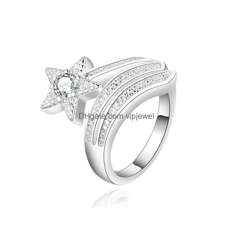womens sterling silver plated flower zircon ring with side stones gssr437 fashion 925 silver plate rings