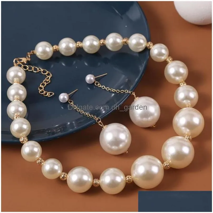 necklace earrings set fashion exaggerated big pearl beads long chain pendant dangle jewelry women wedding party y accessories