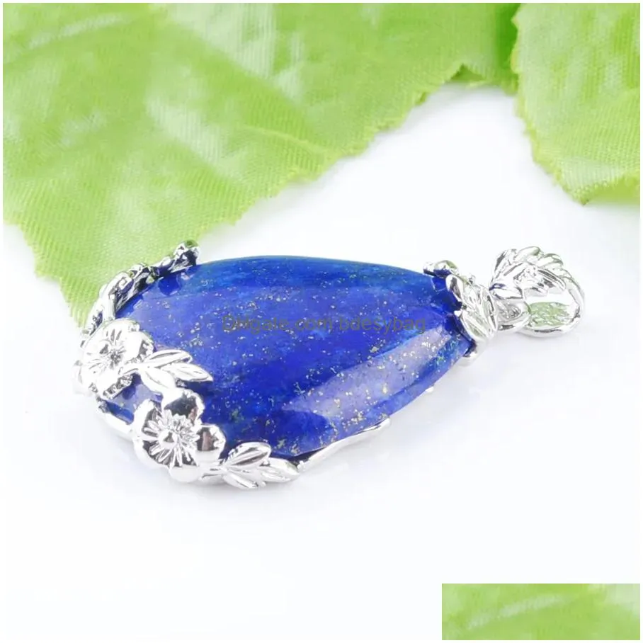 natural gem stone pendant teardrop lapis lazuli love beads reiki chakra healing pendant necklace chain jewelry n3473