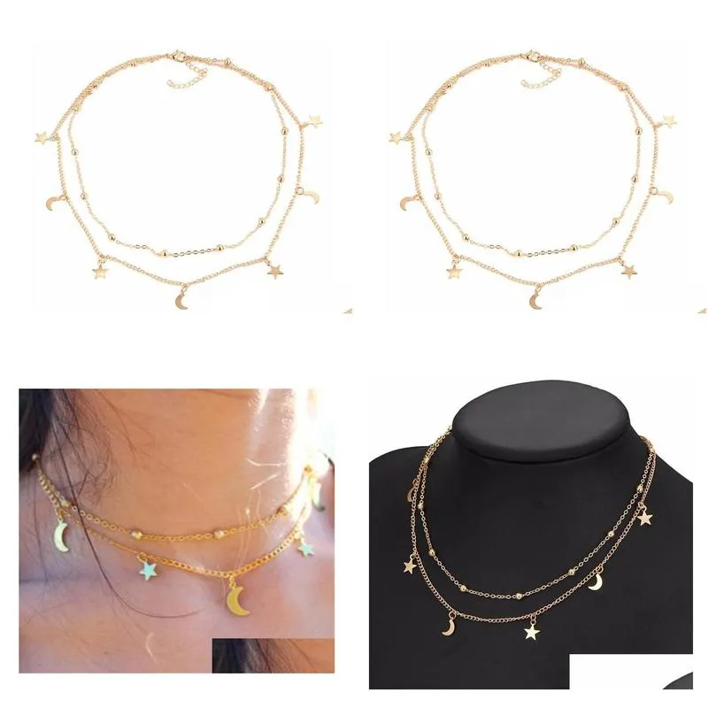 womens multilayer simple and exquisite lasso moon star necklace strong chain gsfn443 with chain mix order pendant necklaces