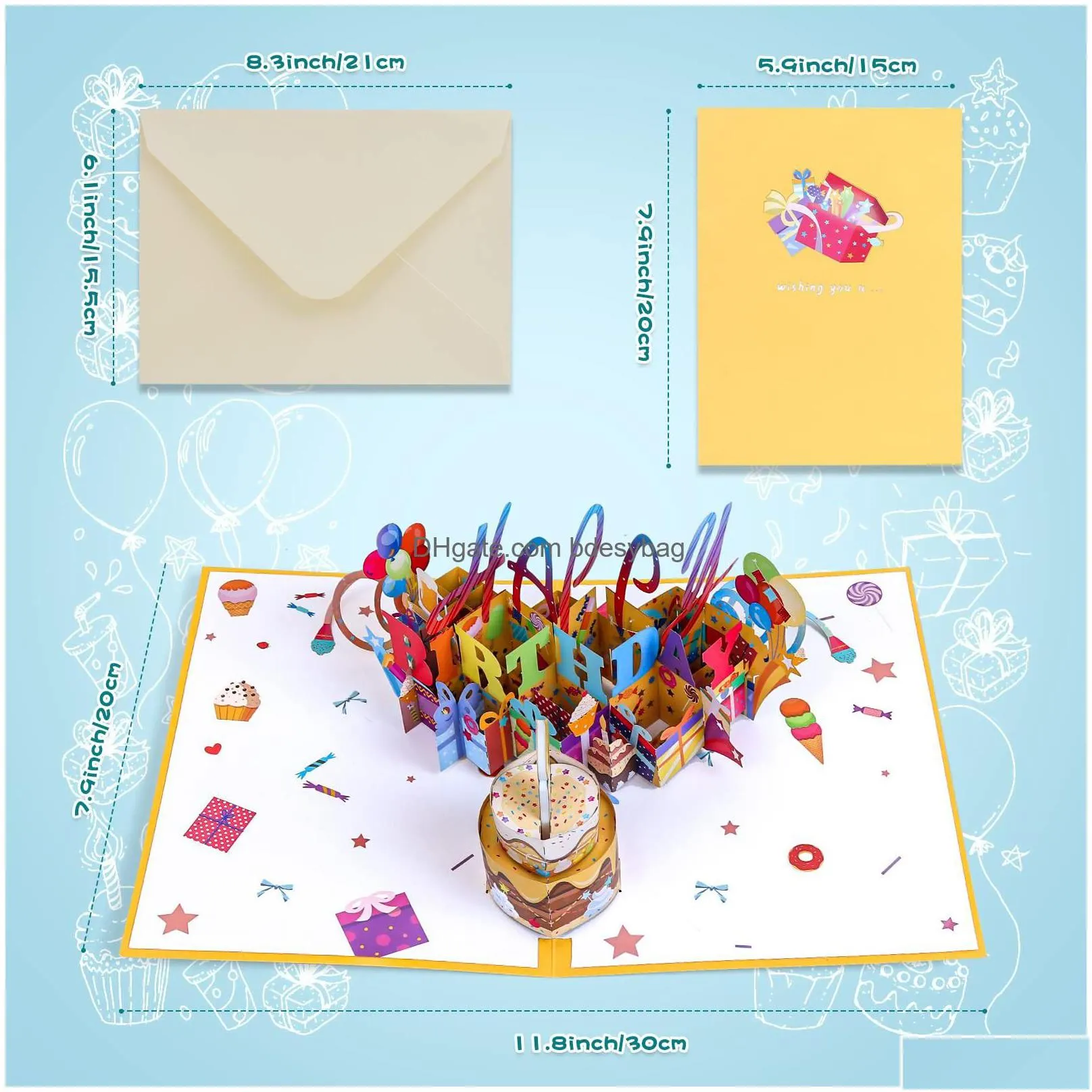 3D Birthday Cards Musical Birthday Candle Pop Up Card With LED Light ...