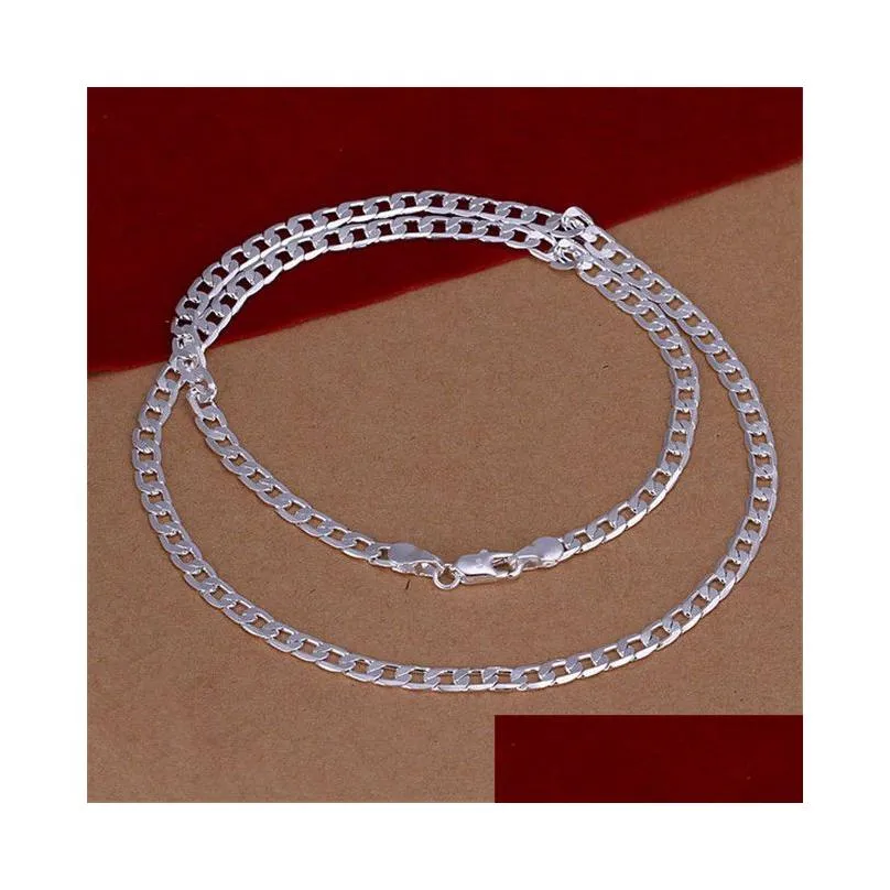 4mm mens sterling silver plated side chains necklace 1630 inches gssn132 fashion lovely 925 silver plate jewelry necklaces chain