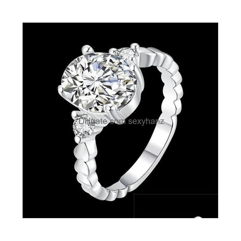 womens sterling silver plated oval zircon ring three stone gssr691 fashion 925 silver plate rings