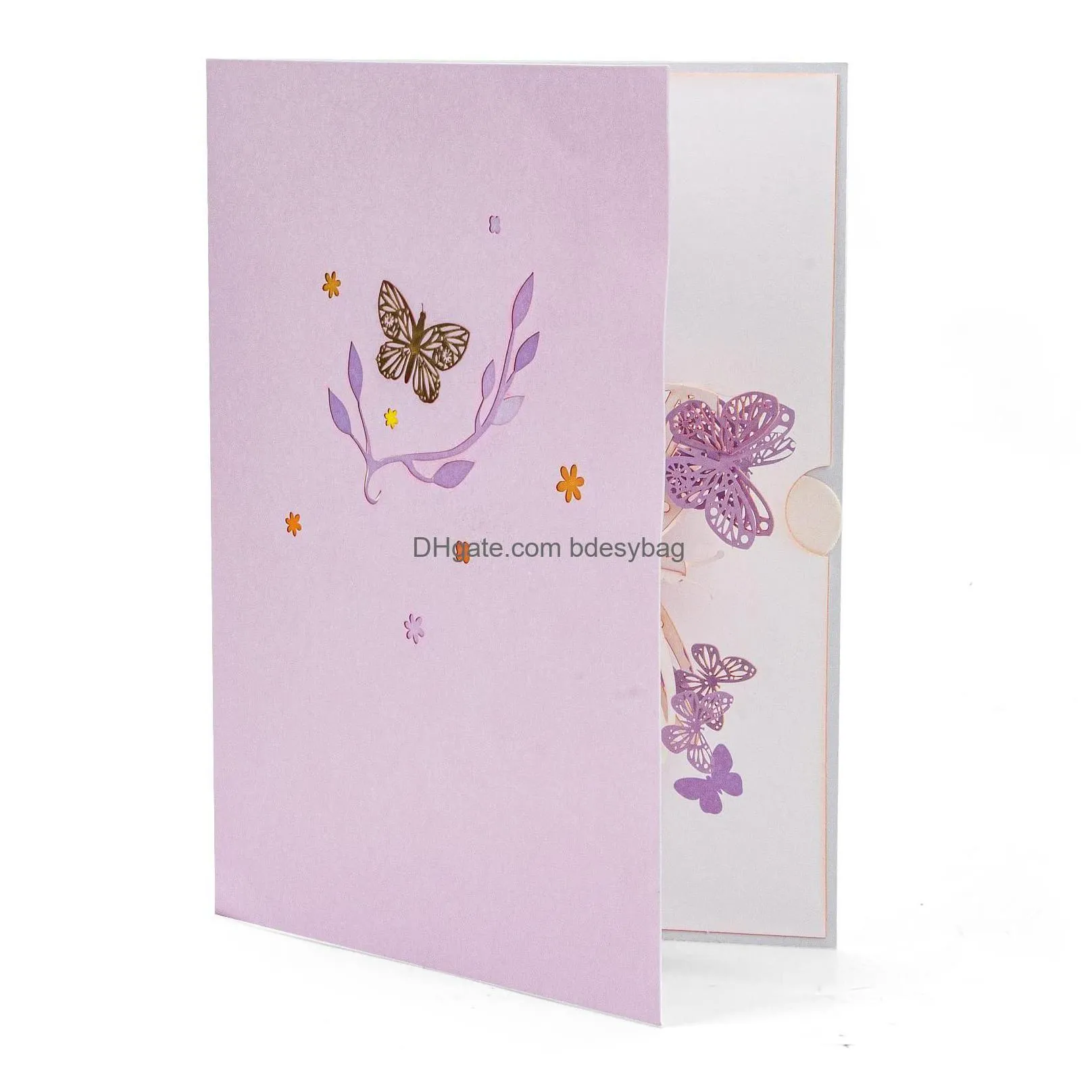 greeting cards purple butterfly birthday  up card flower 3d gift for women wife girl daughter mothers day thinking of you anniver