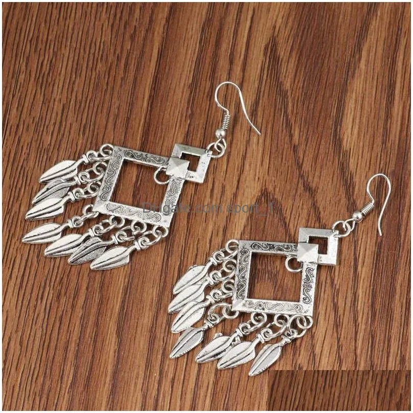 womens long tassels tibetan silver charm earrings gstqe029 fashion gift national style women diy earring