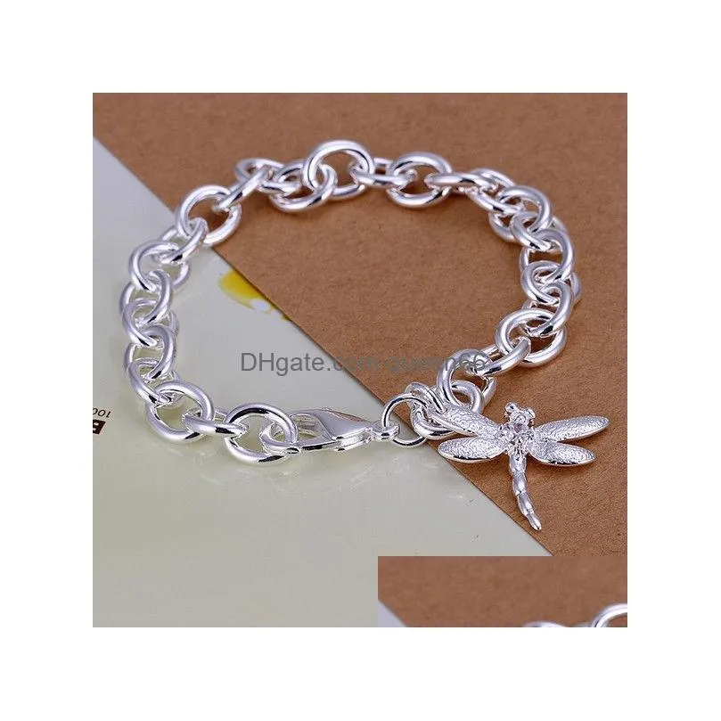 wedding dragonfly shrimp thick 925 silver charm bracelets 8inchs gssb282 womens sterling silver plated jewelry bracelet