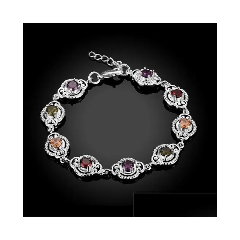 womens sterling silver plated drop color gemstone charm bracelet gssb427 fashion 925 silver plate jewelry bracelets