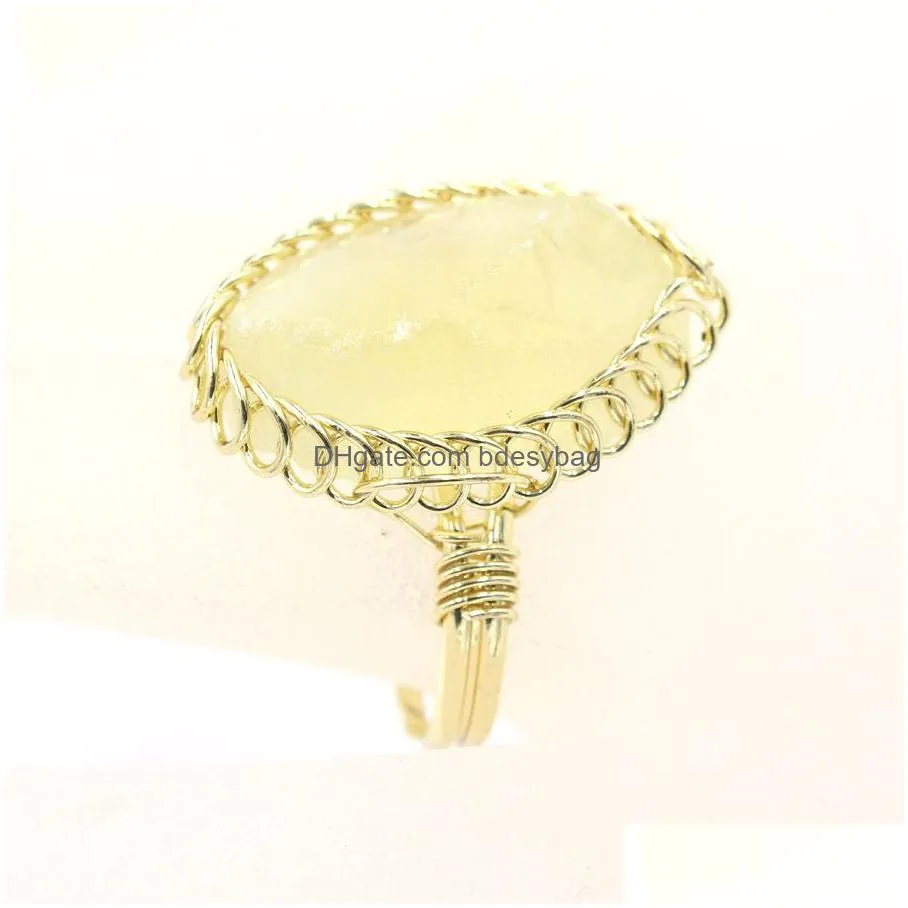 natural stone irregular ring white crystal gold color wire wrap for women braided trendy gem creative finger jewelry bt002