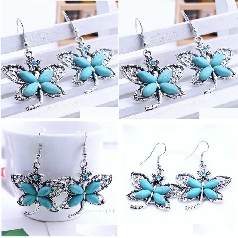 womens small butterfly tibetan silver turquoise charm earrings gstqe088 fashion gift national style women diy earring