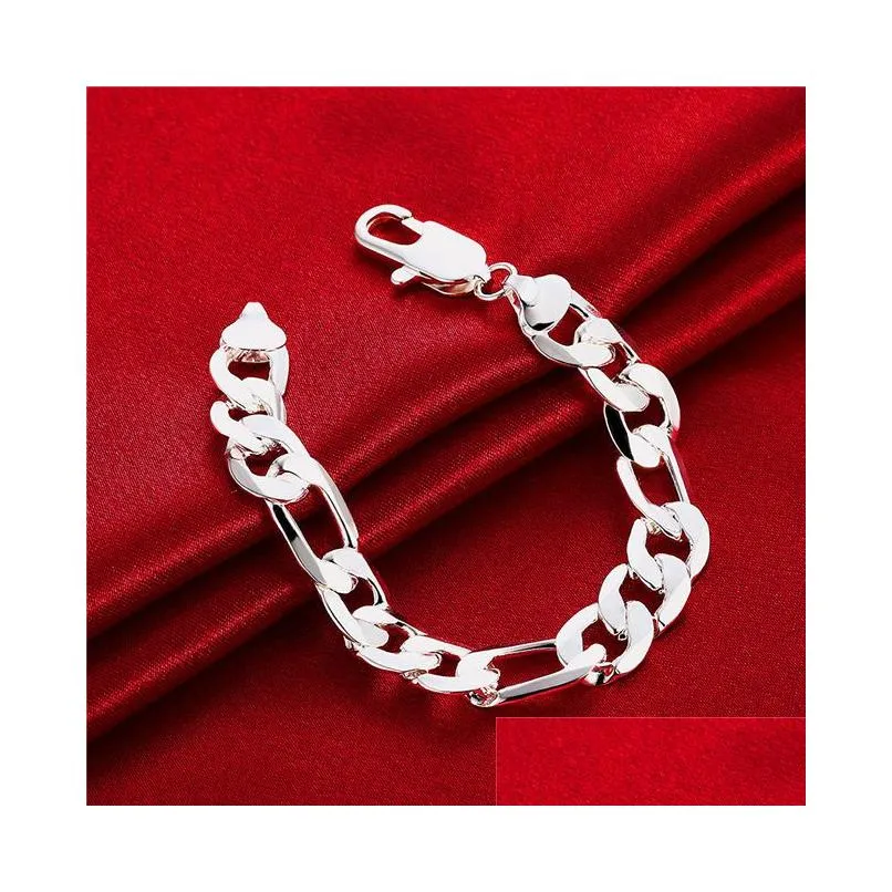 mens sterling silver plated 12m three jane one link chain bracelet gssb163 fashion 925 silver plate jewelry bracelets
