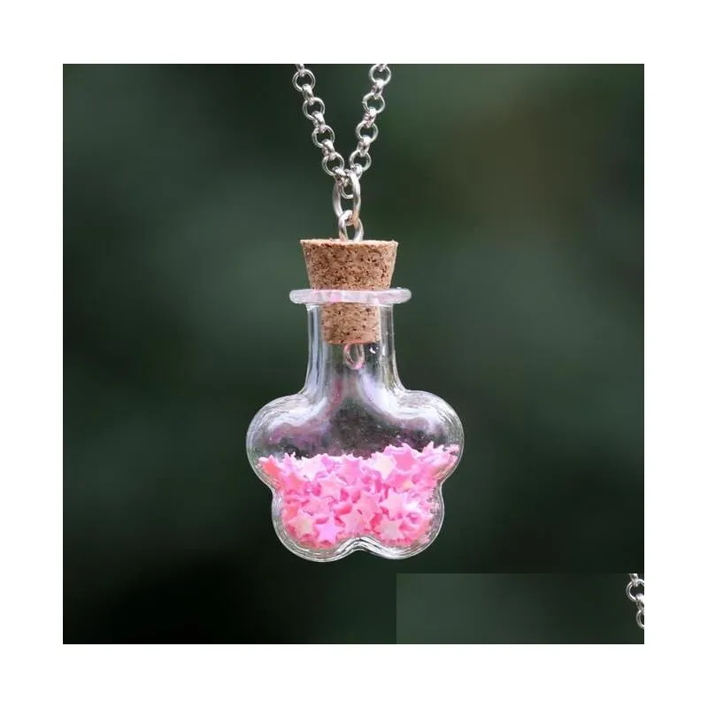 colorful star glass cover necklace women wishing bottle pendant necklace gsfn310 with chain mix order pendant necklaces