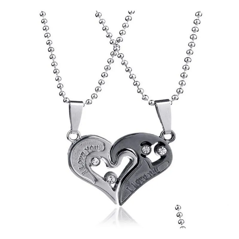 heart to heart lovers necklace mens and womens titanium steel pendant gsfn008 with chain mix order 20 pieces a lot
