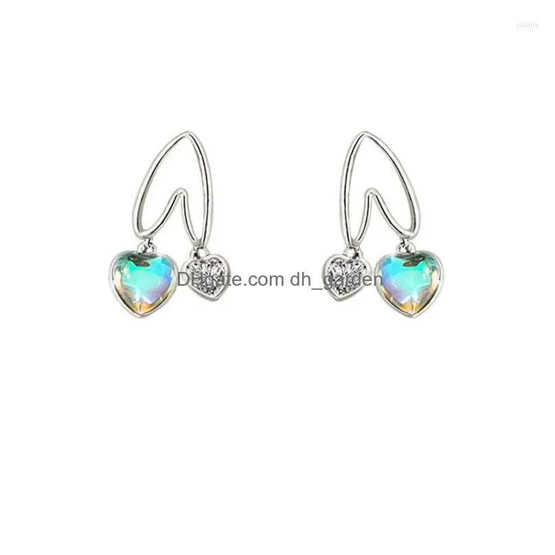 stud earrings trendy prevent allergy moonstone double heart earring for women girls party birthday jewelry gifts eh256