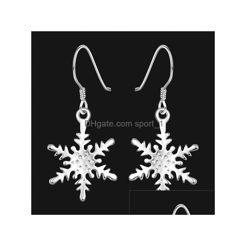 womens sterling silver plated glossy snowflake charm earrings gsse302 fashion 925 silver plate earring jewelry gift