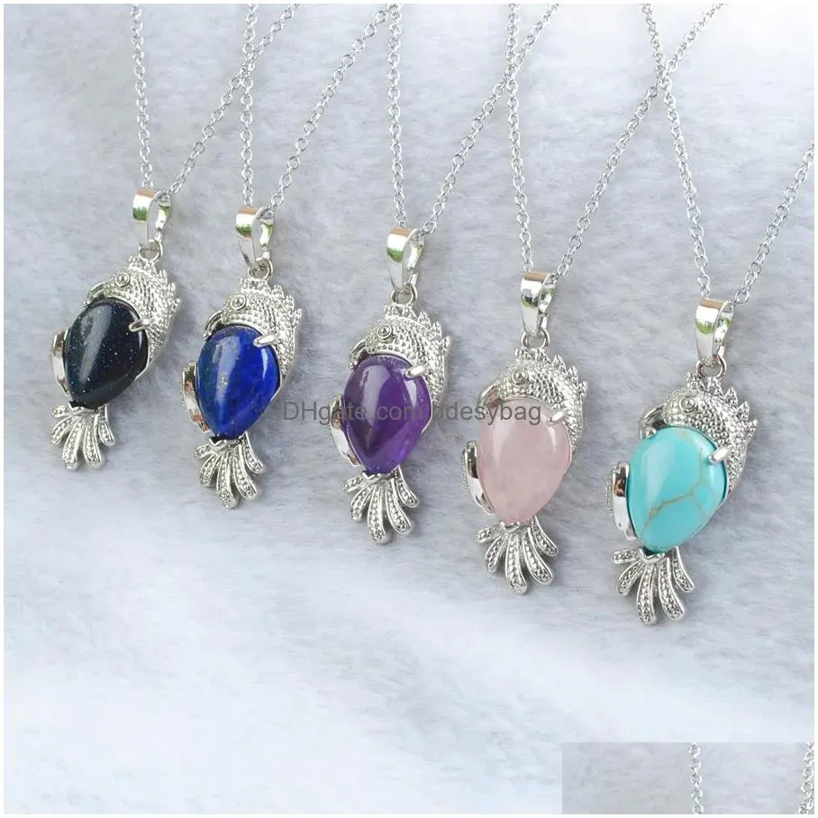 natural crystal rose quartz stone parrot animal pendants for necklace women exquisite clavicle dinner party fashion jewelry chain 45cm