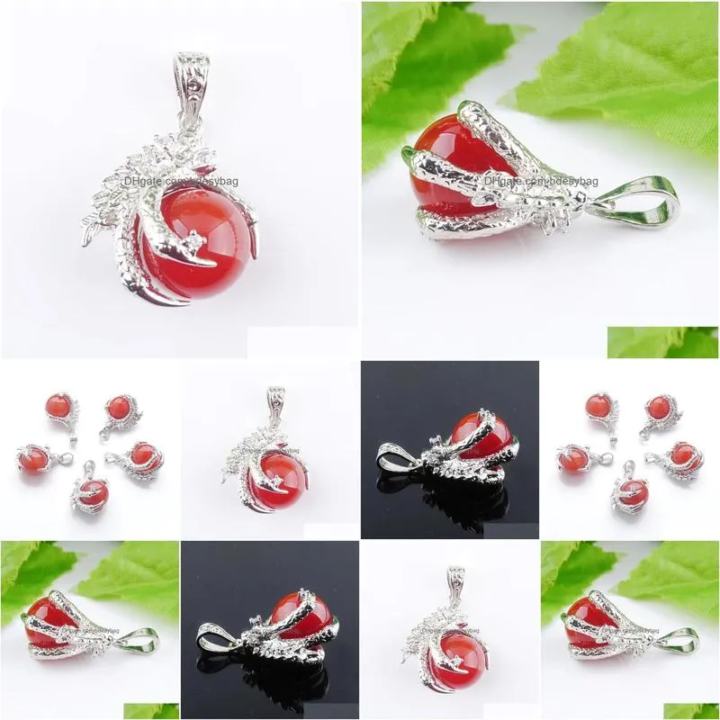 natural stone red agates pendants round ball bead dragon claw crystal reiki chakra women dangle pendant gift n3116
