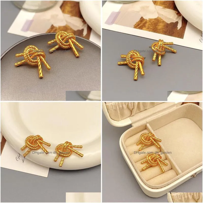 stud earrings european and american retro metal knotted style for women fashion elegant simple plating 18k gold jewelry