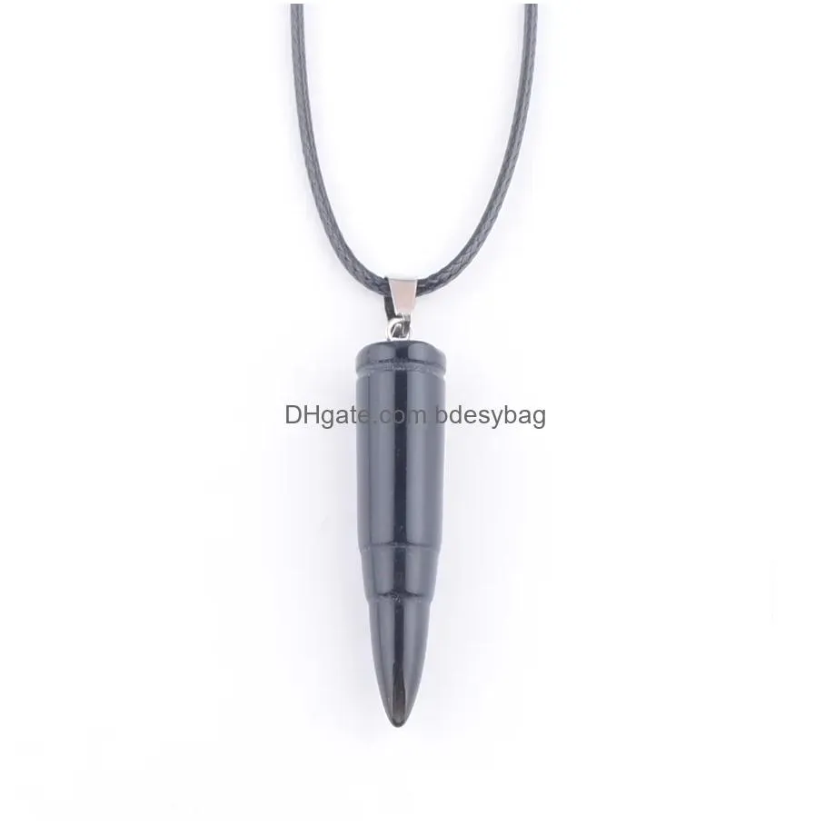 natural stone pendant long bullet point chakra charm golden sand aventurine amethysts agates jewelry leather chains 45cm bn346