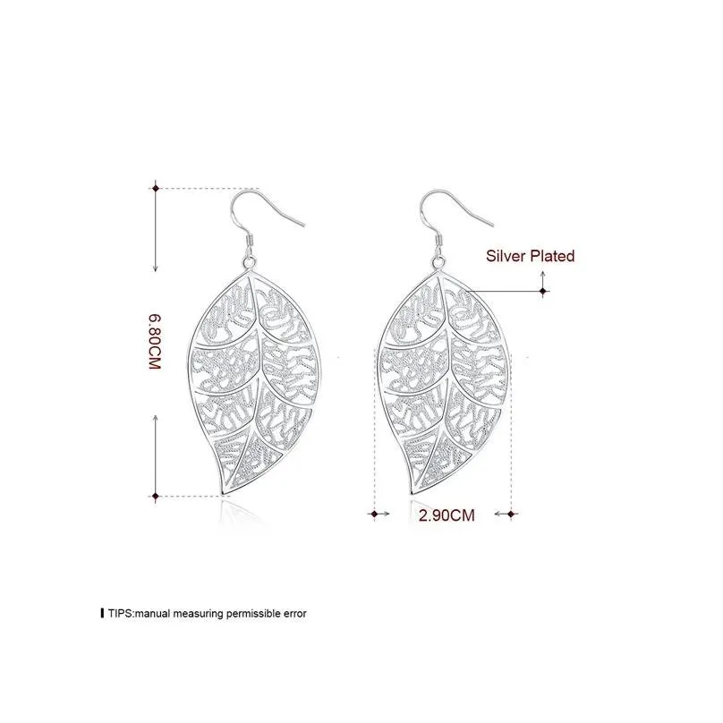 womens sterling silver plated hanging leaf charm earrings gsse128 fashion 925 silver plate earring jewelry gift