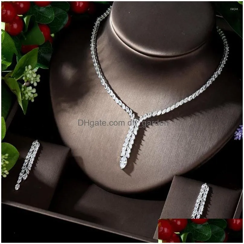 necklace earrings set fashion high quality white cubic zirconia paved ladies leaf pendant love gift n1235