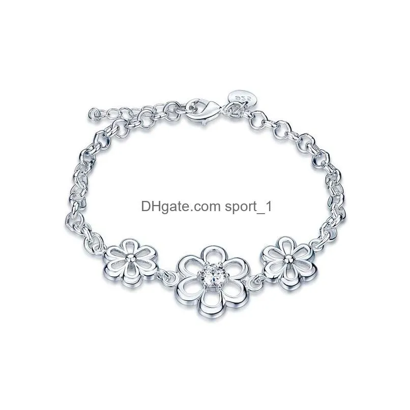 womens sterling silver plated flower charm bracelet gssb557 fashion 925 silver plate jewelry bracelets