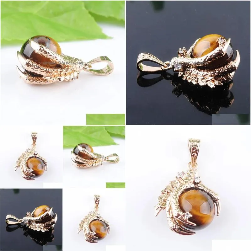 animal pendants natural stone tigers eye raw gem charm amulet round ball dragon claw crystal reiki chakra pendants bead jewelry n3093