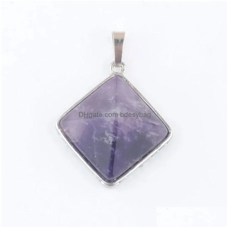 natural stones pyramid pendants square reiki purple crystal opal aventurine turquoise for jewelry making bn465