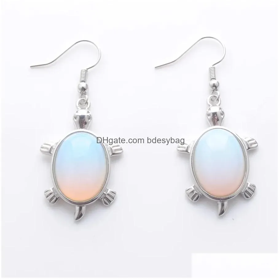 popular fashion natural stone rose quartz crystal dangle chandelier earrings women jewelry gift chakra healing beads tortoise shaped hanging earring