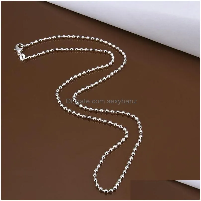 925 sterling silver plated 2mm bead chains necklaces for woman lobster clasps smooth chain statement jewelry size 16 18 20 22 24 inch