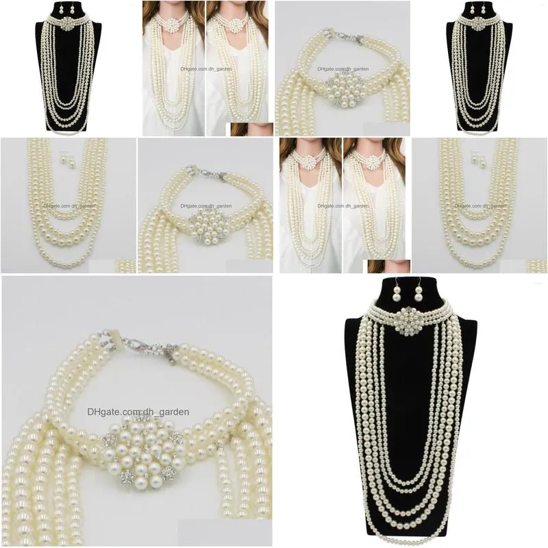 necklace earrings set trendy beads pearl flower layers sweater chain jewelry for woman party personality costume accessories