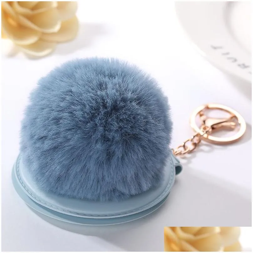 high quality small gift cosmetic mirror key chain car bag hair ball pendant gift key rings gskr364 mix order 20 pieces a lot keychains