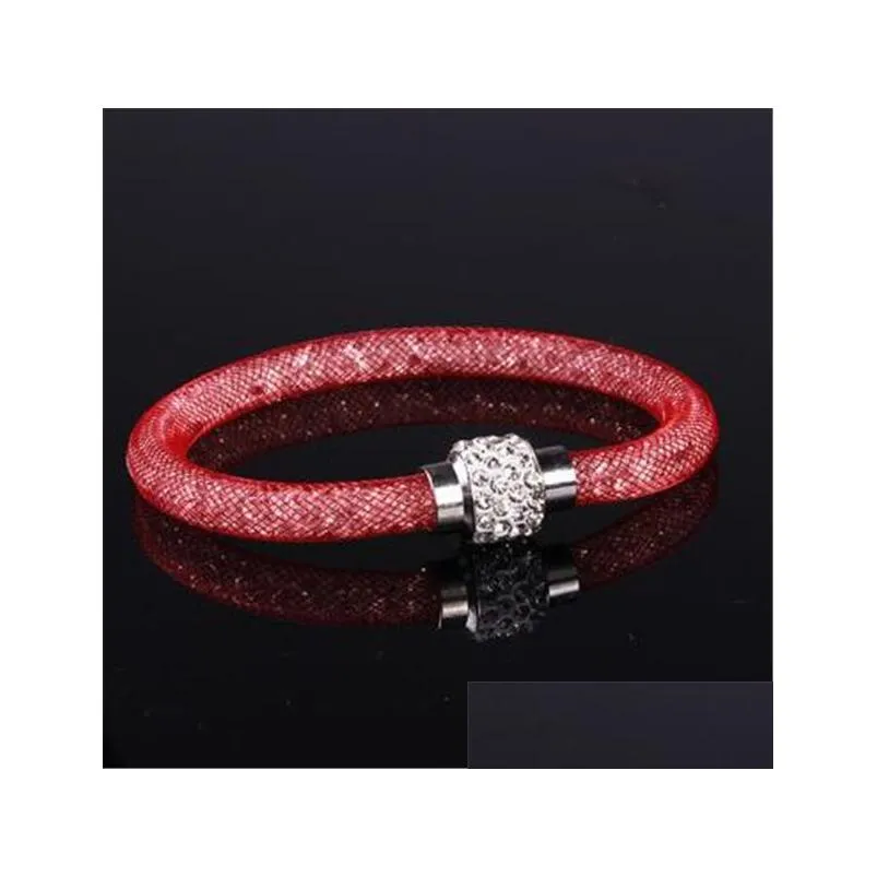 spring new bracelet multi color mesh rope environmental protection diamond magnetic gsfb266 mix order 20 pieces a lot slap snap