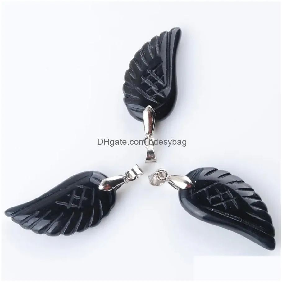 natural stone angel wings pendants beads for necklace earrings jewelry making aventurine flourite agates bn358