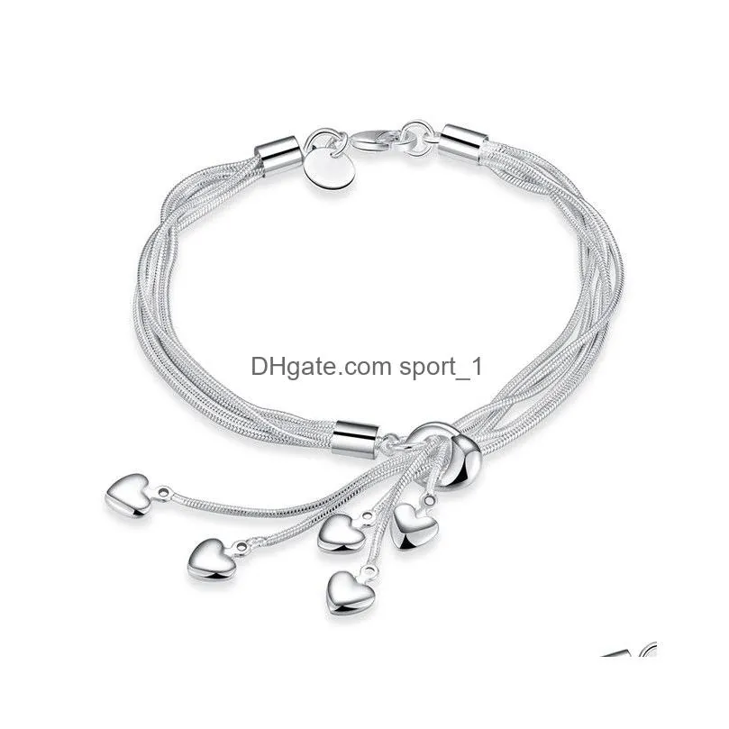 sterling silver plated tai chi hanging heart charm bracelet gssb067 fashion 925 silver plate jewelry bracelets