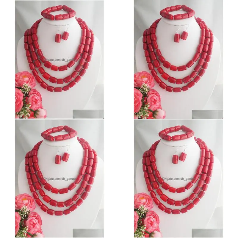 necklace earrings set amazing red coral beads wedding african nigerian artificial sets