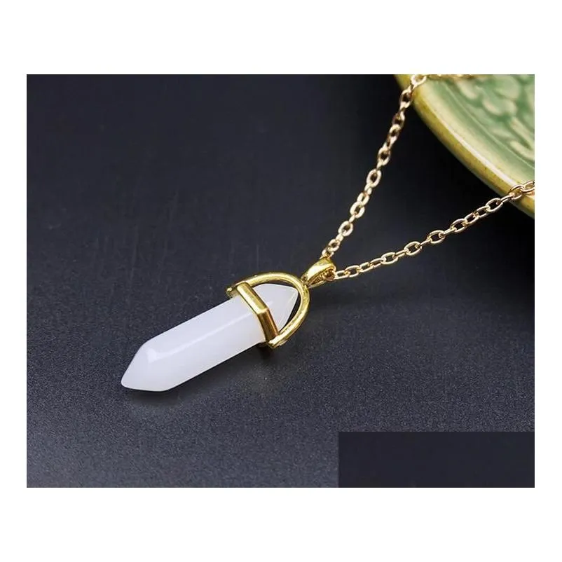 agate crystal hexagonal pillar fashion necklace pendant natural stone gsfn063 with chain mix order