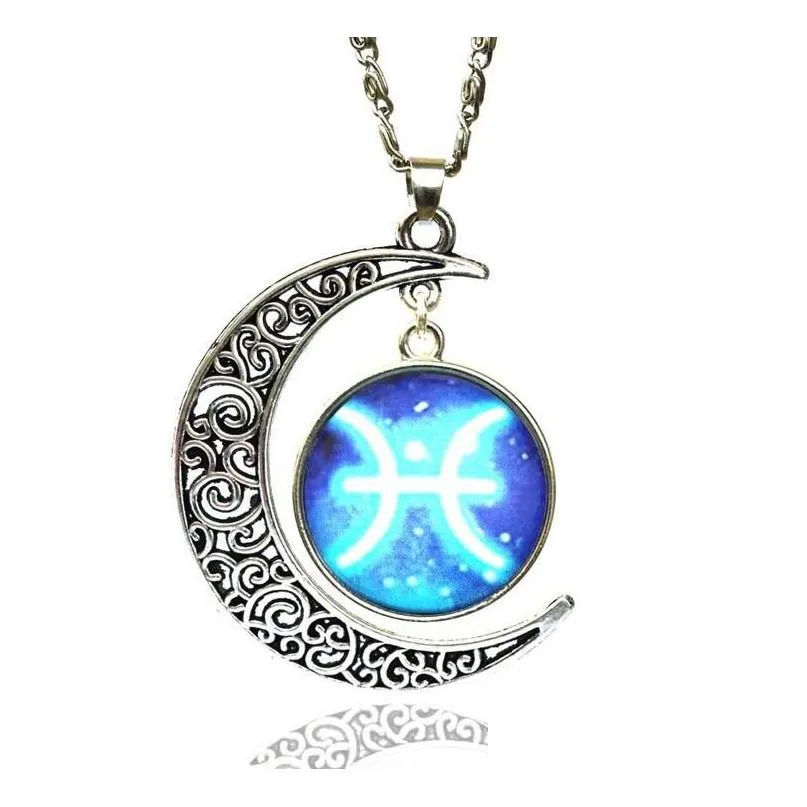 mens and womens constellations necklace star sky moon time gem pendant factory direct sales gsfn207 with chain mix order 20 pieces a