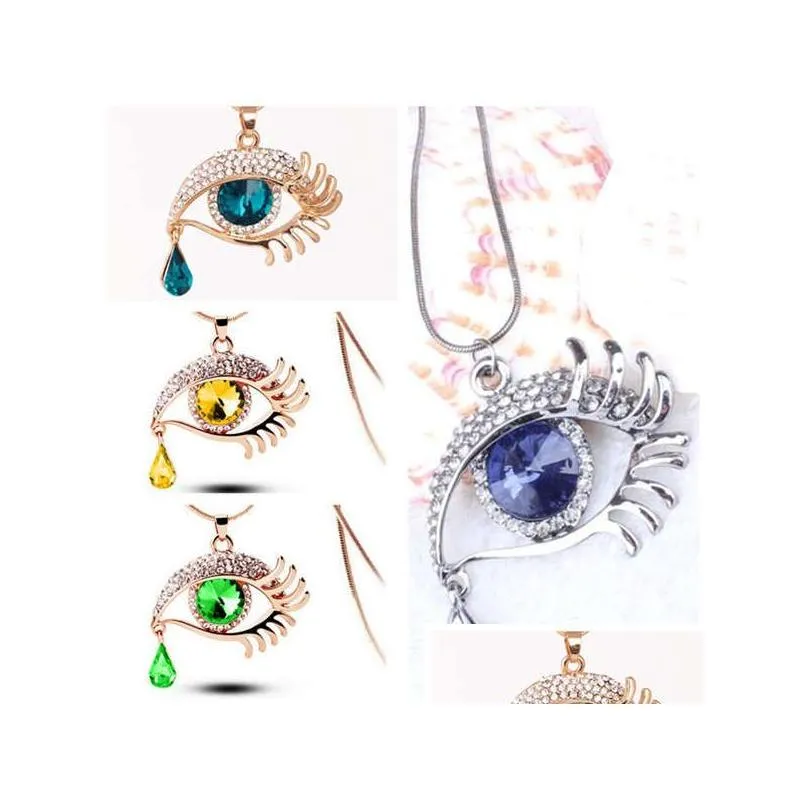 fashion eyes crystal tears eyelash pendant necklace gsfn059 with chain mix order