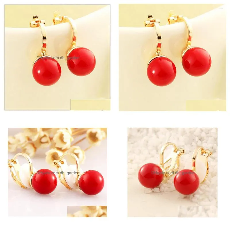 stud earrings korean fashion jewelry lovely elegant atmosphere red pearl short ear clip female
