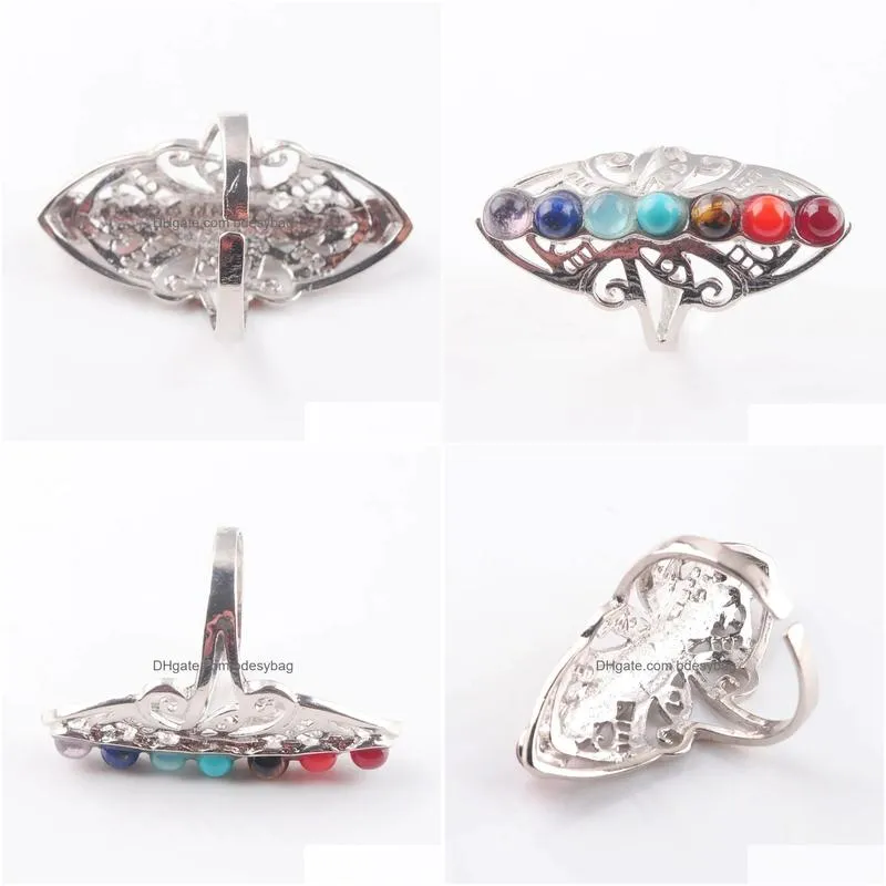 7 chakra healing reiki natural stone beads rainbow flower adjustable rings for women finger ring fashion jewelry x3009