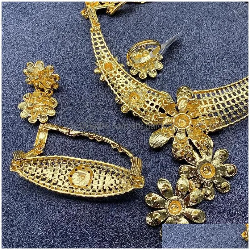 necklace earrings set dubai 24k gold color african wedding bridal gifts for women ethopian bracelet saudi arab ring