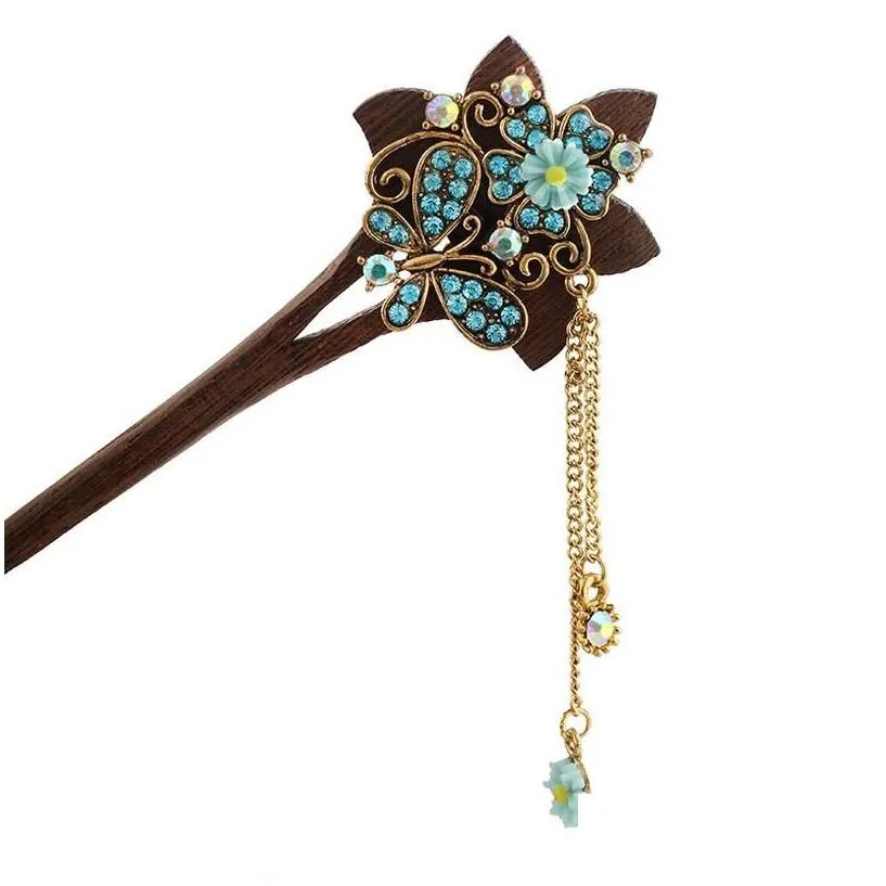 classical hairpin womens diamondstudded chicken wing wood hair pin gsfz042 mix order hairpins