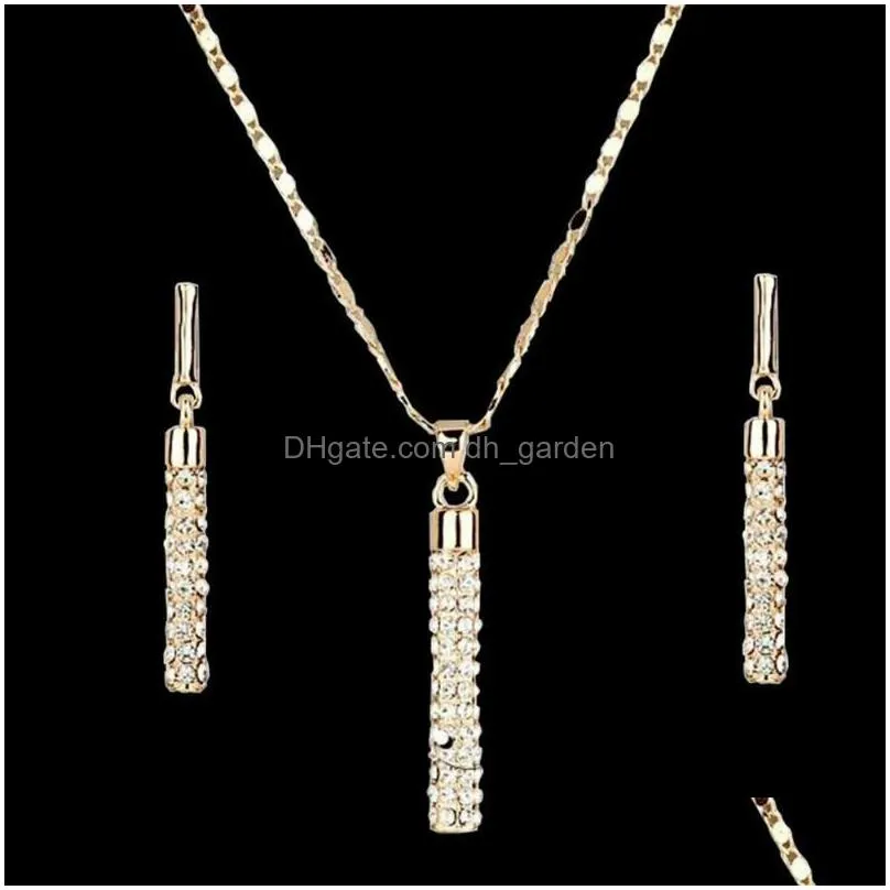 necklace earrings set crystal pendant earring gold silver column jewelry wedding party gift for women lover 293676