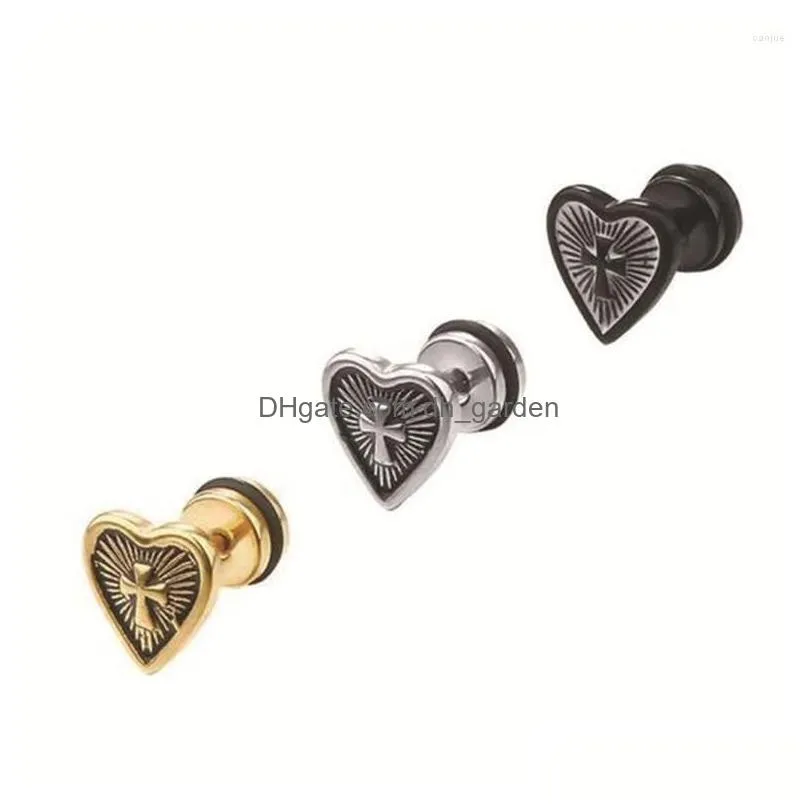 stud earrings secret boys hip hop punk fashion sacred heart cross shield jewelry stainless steel for women men