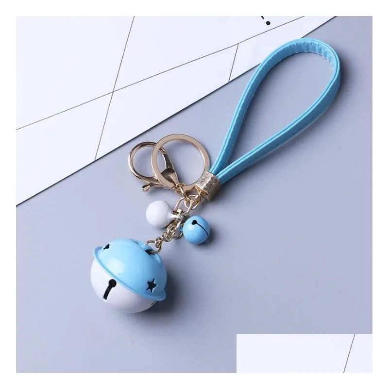 twocolor bell keychain pu leather rope car bag pendant gift key rings gskr198 mix order 20 pieces a lot keychains