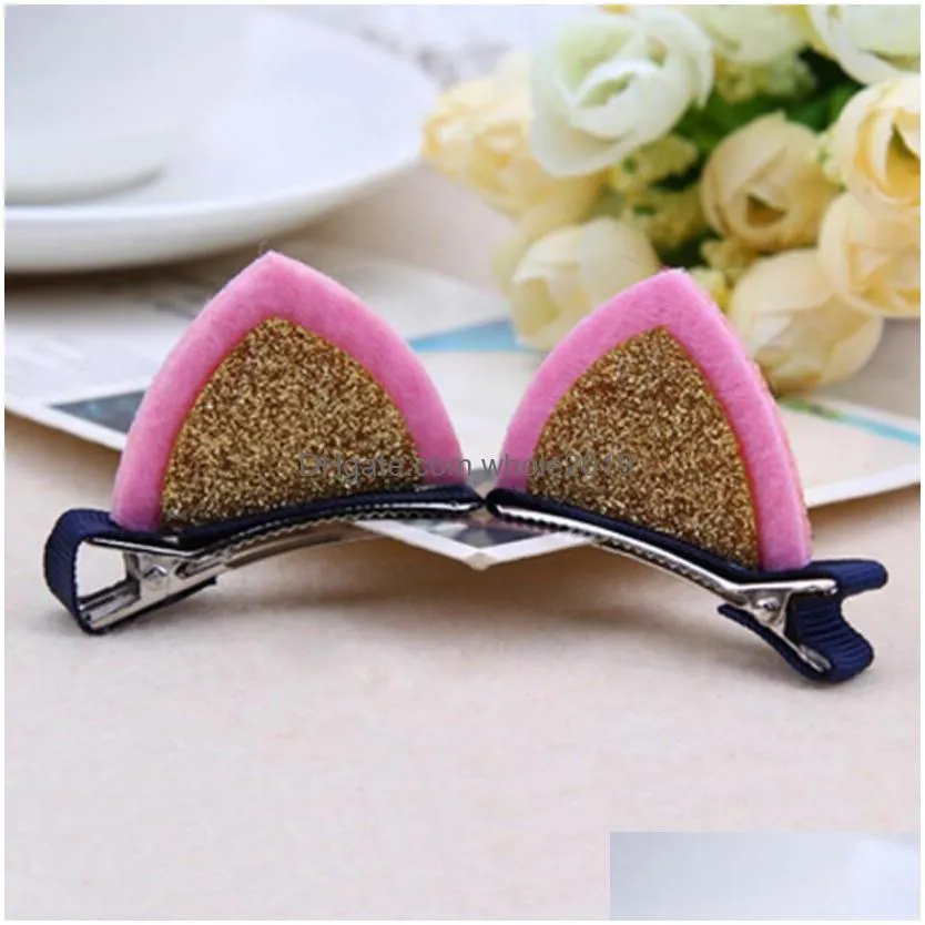 autumn and winter threedimensional ears girls hair clips shiny baby hairpin gsfj052 mix order barrettes