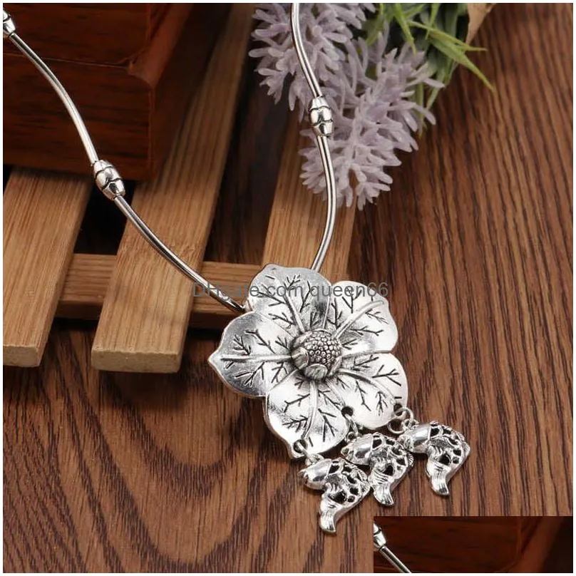 womens fish flower tibetan silver pendant necklaces gstqn027 fashion gift national style women diy necklace pendants